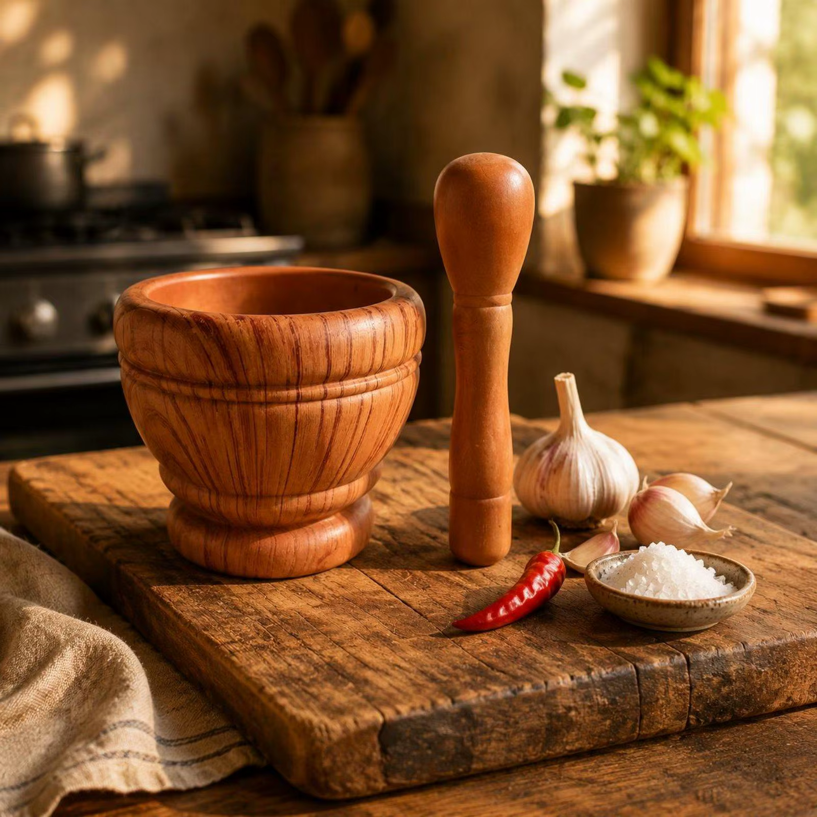 Prensa de Ajo y Mortero Manual – Set de Cocina Casera - imagen 2