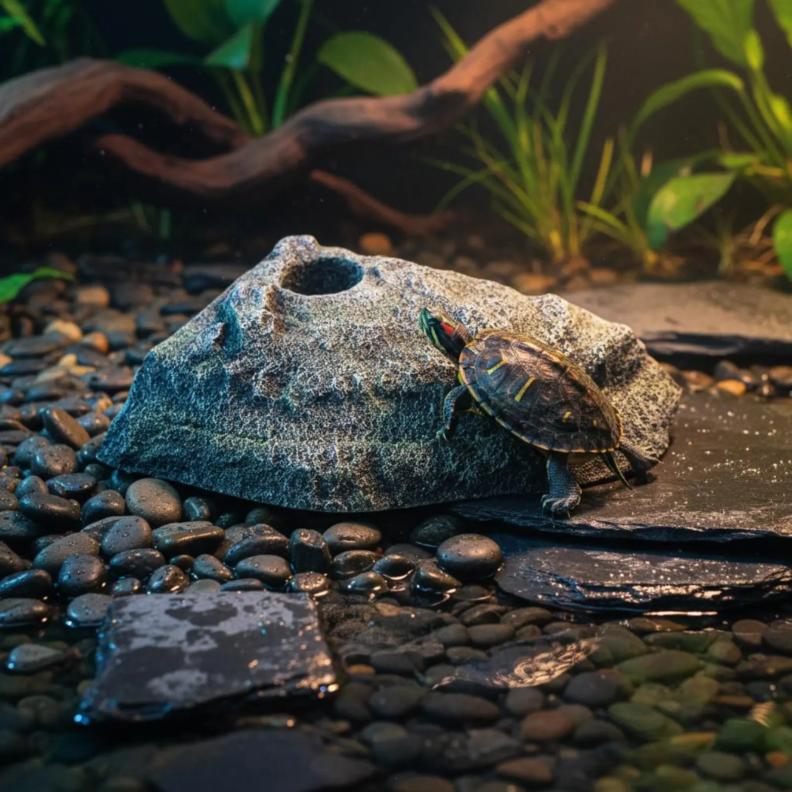 Cueva escondite herpetológica con rampa solar fácil para tortugas - imagen 5