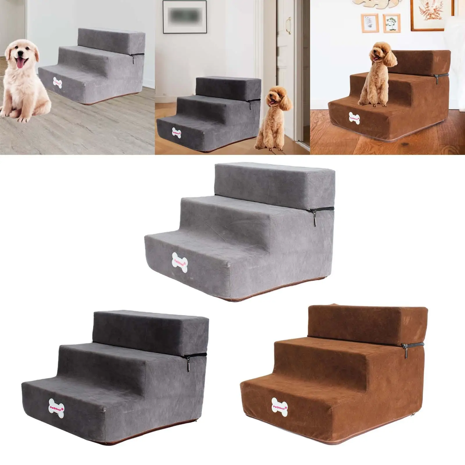 Escalera junto a cama alta para mascotas pequeñas