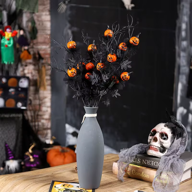 Arreglo floral calabaza negra Halloween – Decoración gótica jarrón - imagen 5