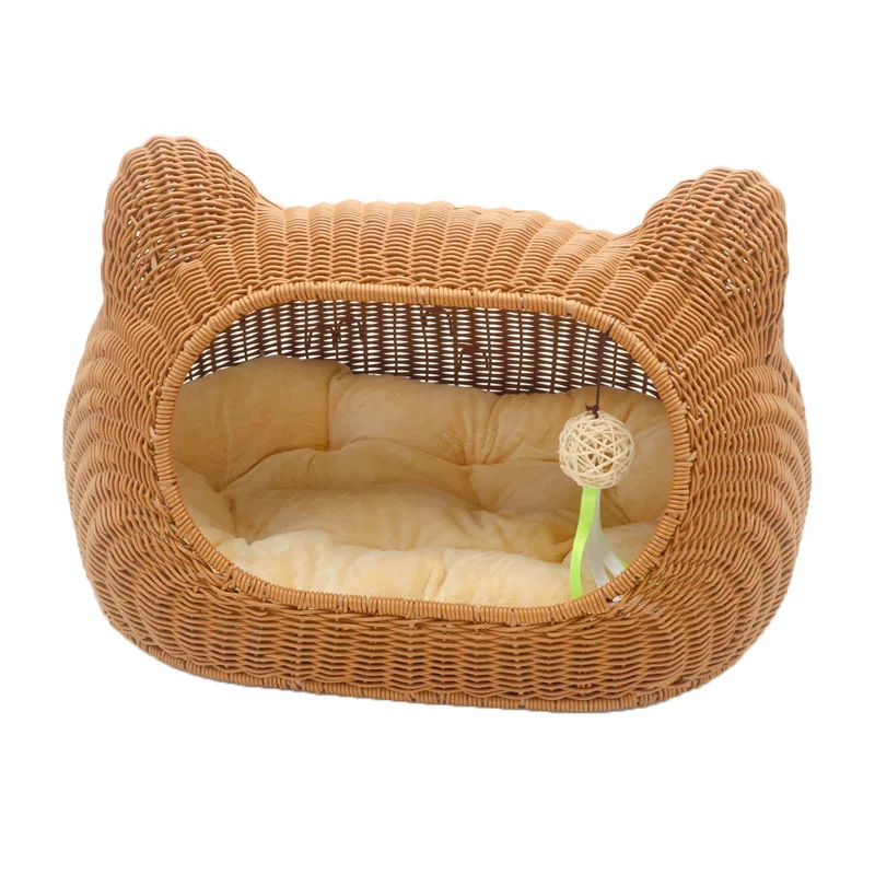 Cama para gatos de ratán lavable tejida a mano semicerrada todo el año - imagen 5