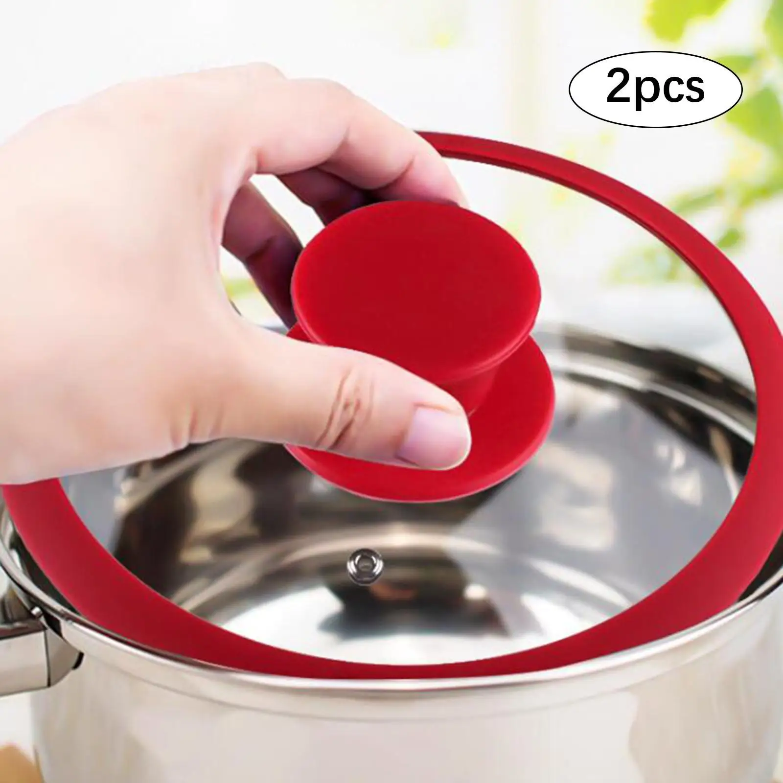 Pomo de silicona resistente al calor para tapas de olla y sartenes – Color rojo - imagen 2