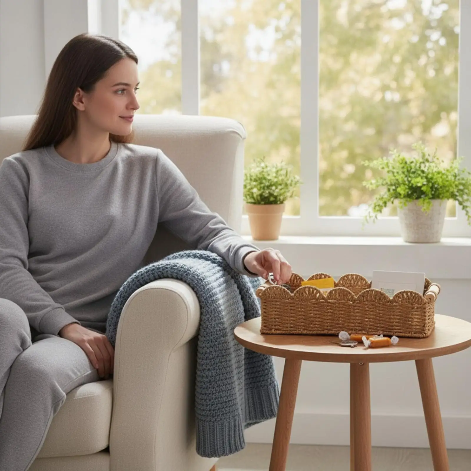Cesta tejida con asas, organizadora y decorativa - imagen 2
