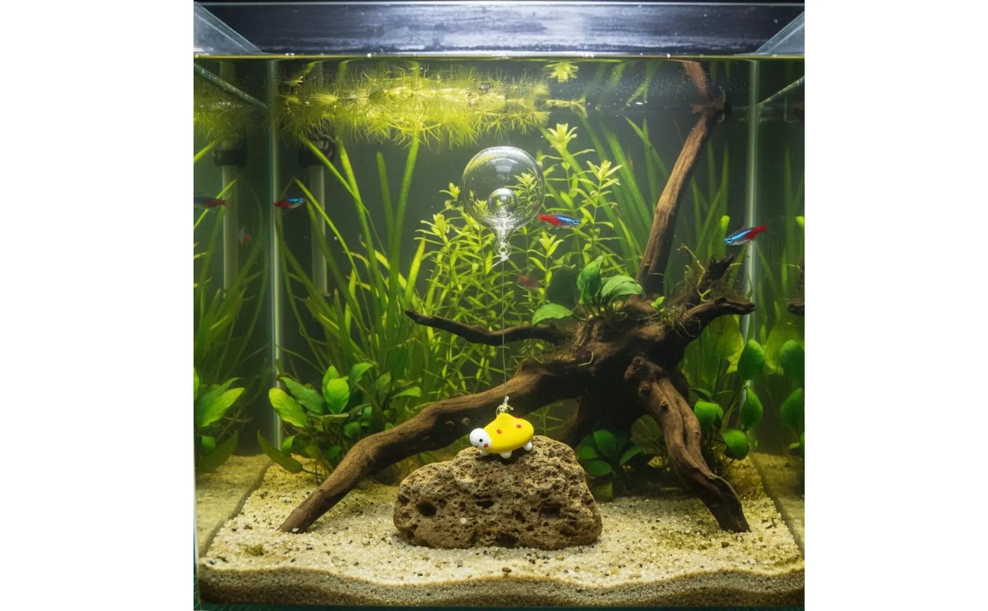 Decoración de cristal para acuario con tortuga flotante y esfera transparente
