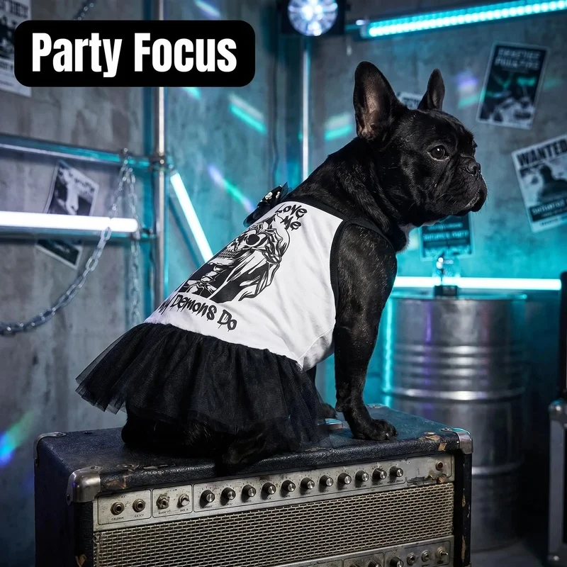 Disfraz Tutú Esqueleto para Perros y Gatos – Traje Halloween con Lazo