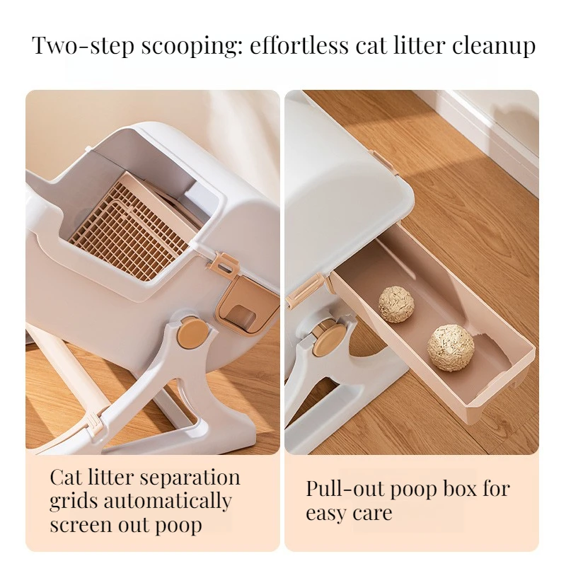 Caja de arena semicerrada con cribado manual para gatos – Fácil limpieza