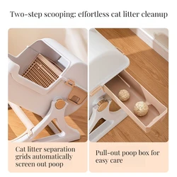 Caja de arena semicerrada con cribado manual para gatos – Fácil limpieza
