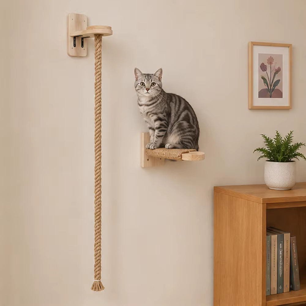 Rascador de pared para gatos con sisal y escalones – Consola mural antirrugas - imagen 4