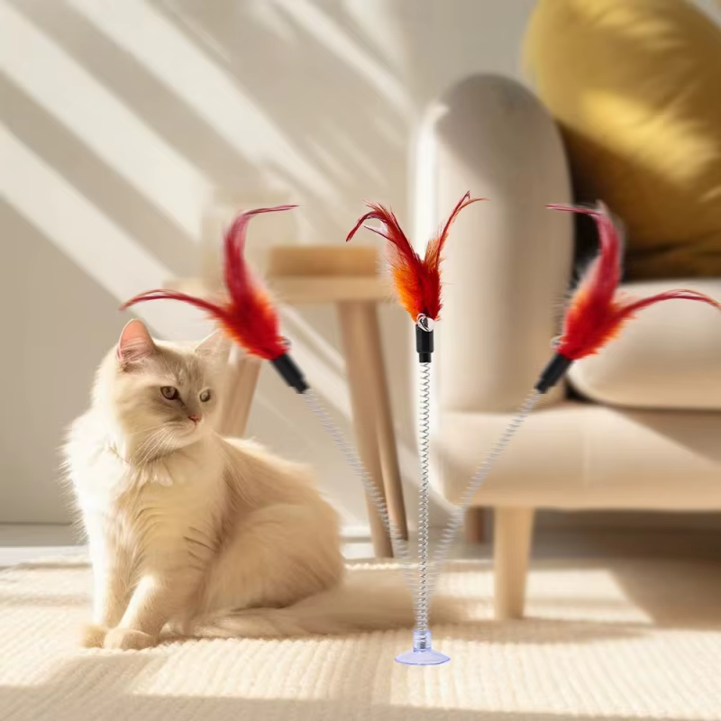 Varita Interactiva para Gatos con Plumas, Campana y Muelle Oscilante - imagen 4