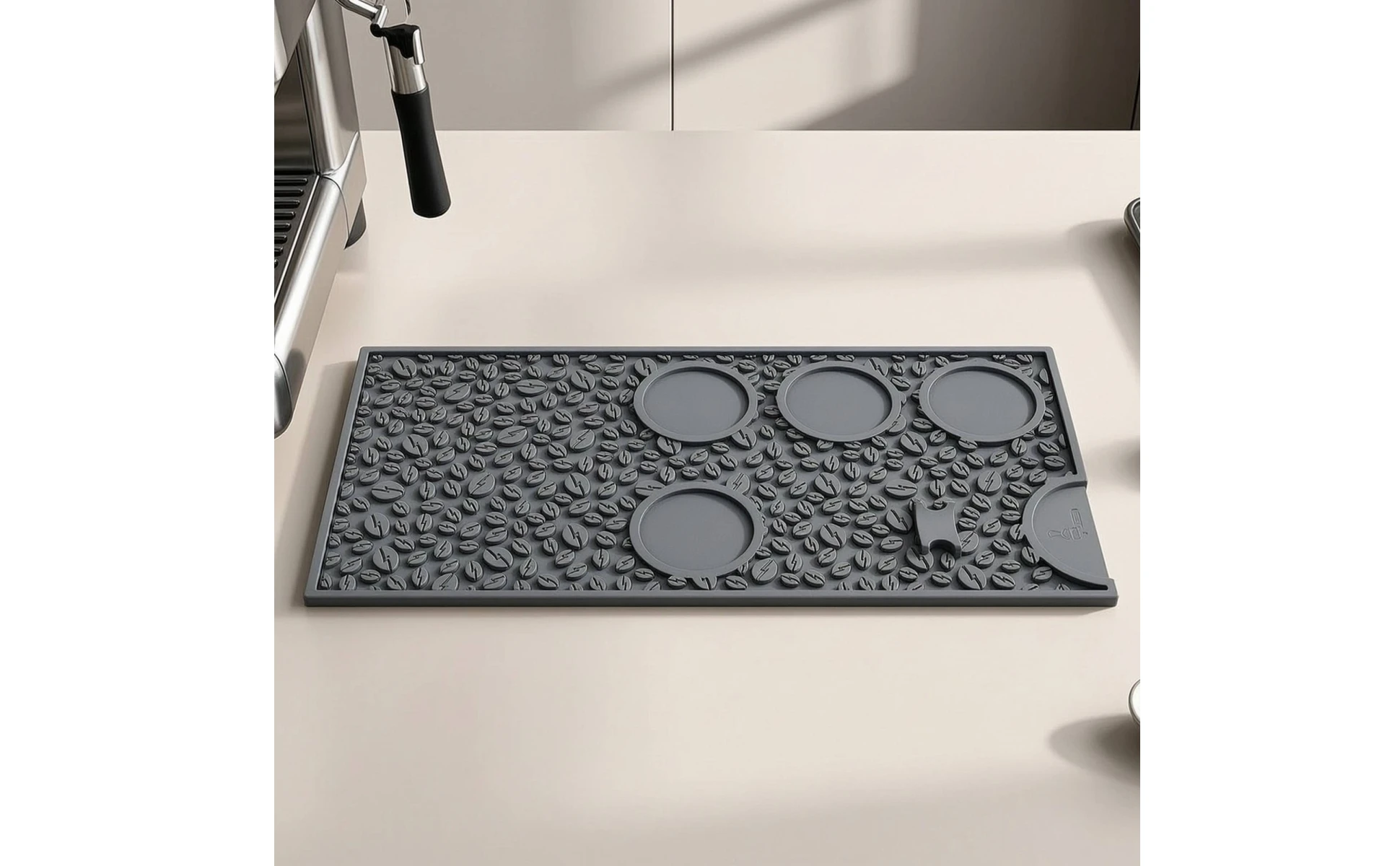 Alfombrilla de silicona para apisonar café sobre una encimera