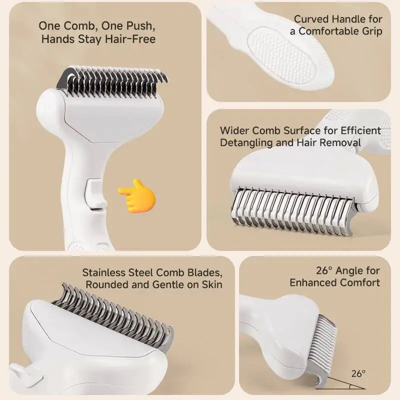 Cepillo curvo flotante de acero inoxidable para quitar pelo a perros y gatos de pelo largo - imagen 2