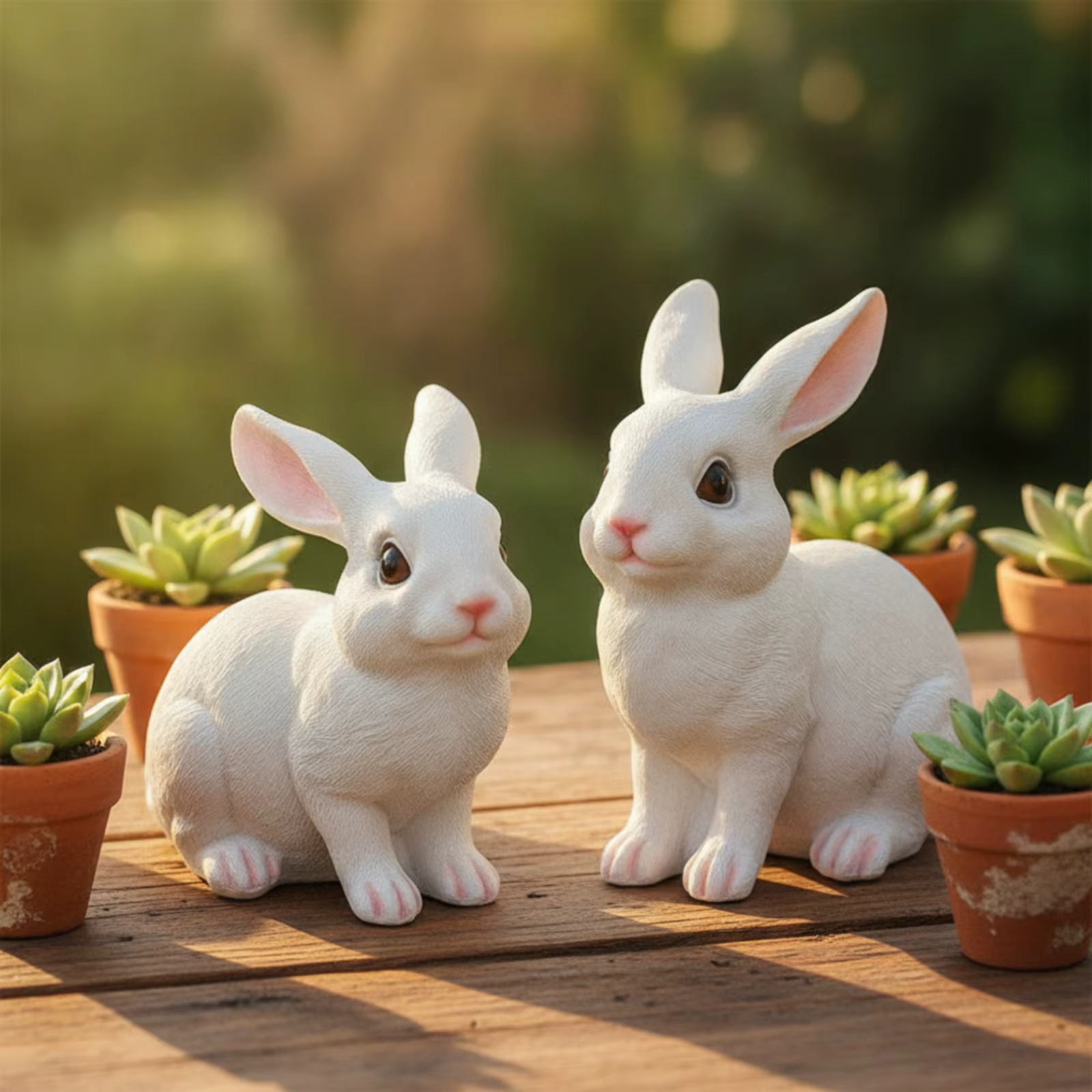 Decorativas Figuras de Conejos Blancos para Jardín y Hogar - imagen 5