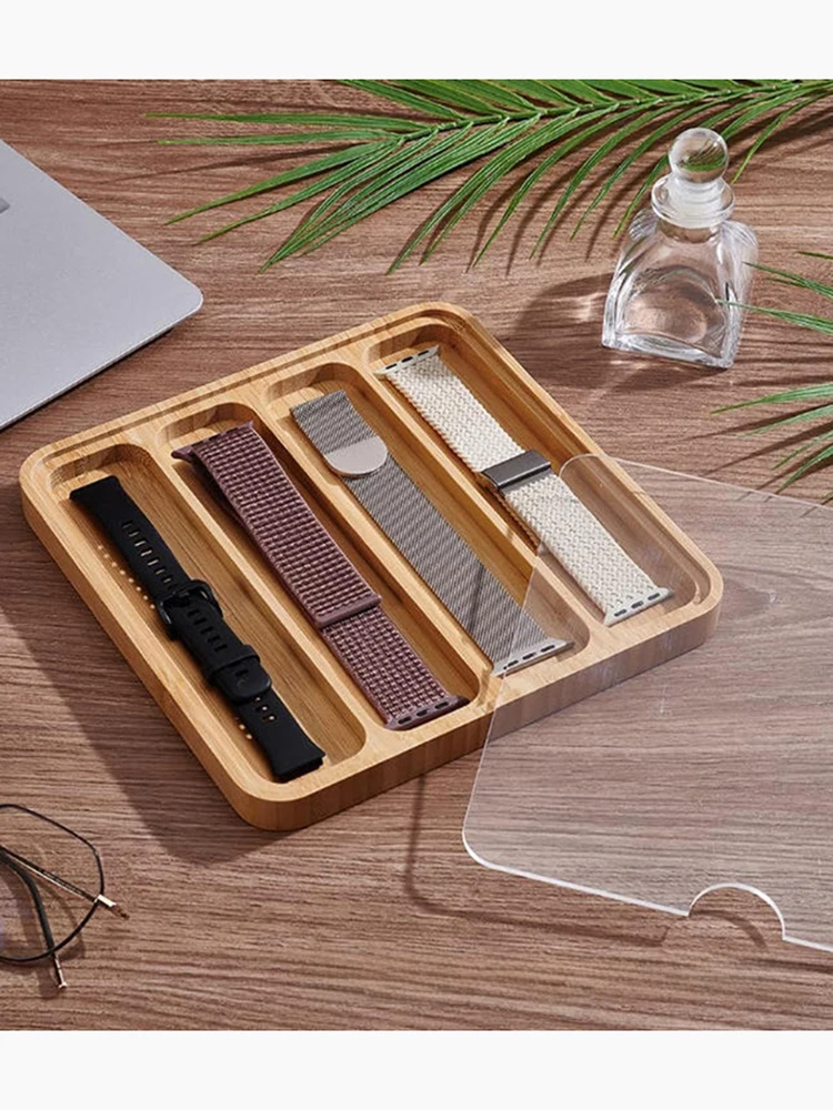 Organizador de madera para correas de reloj con tapa acrílica