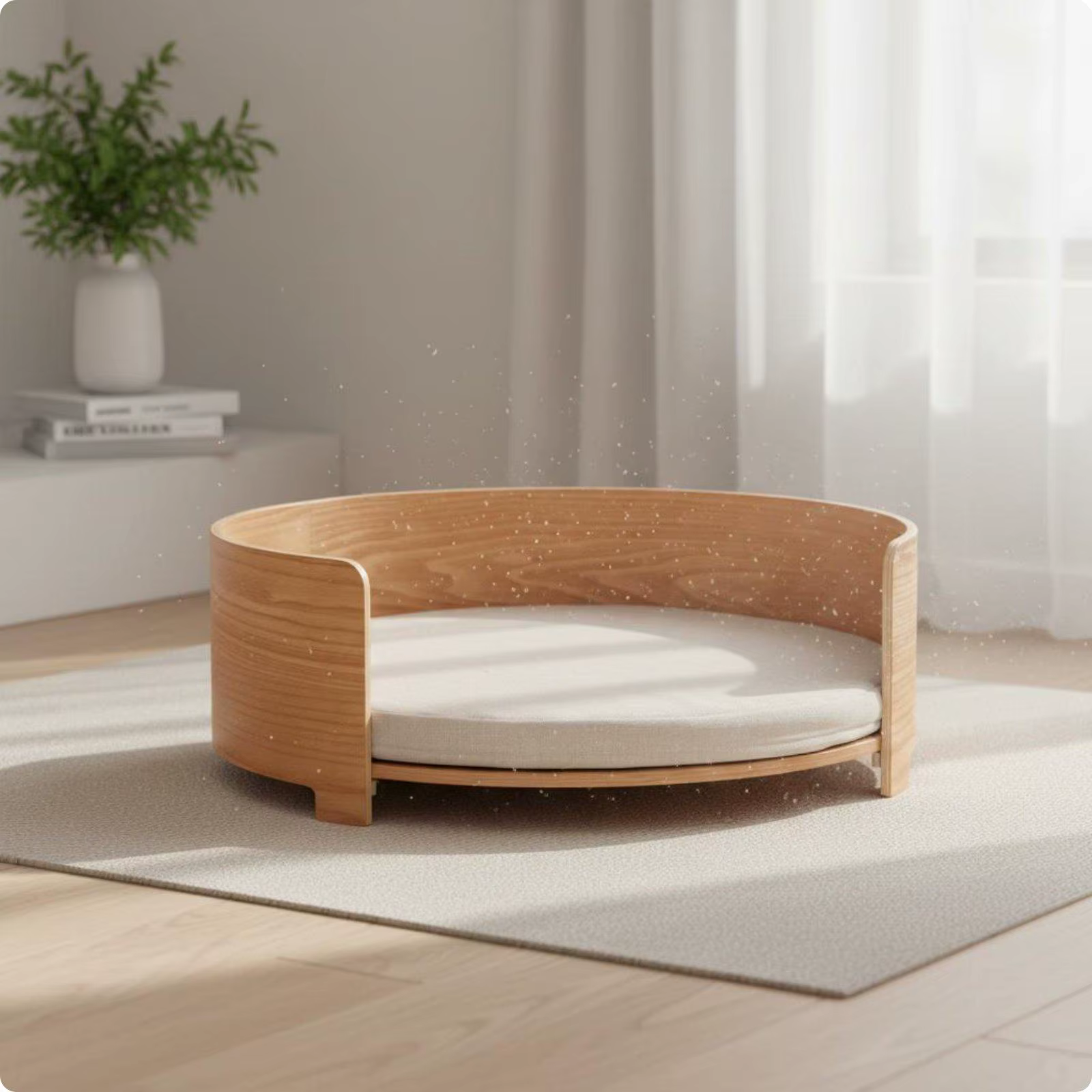Cama cerrada para gatos de madera con cojín - imagen 2