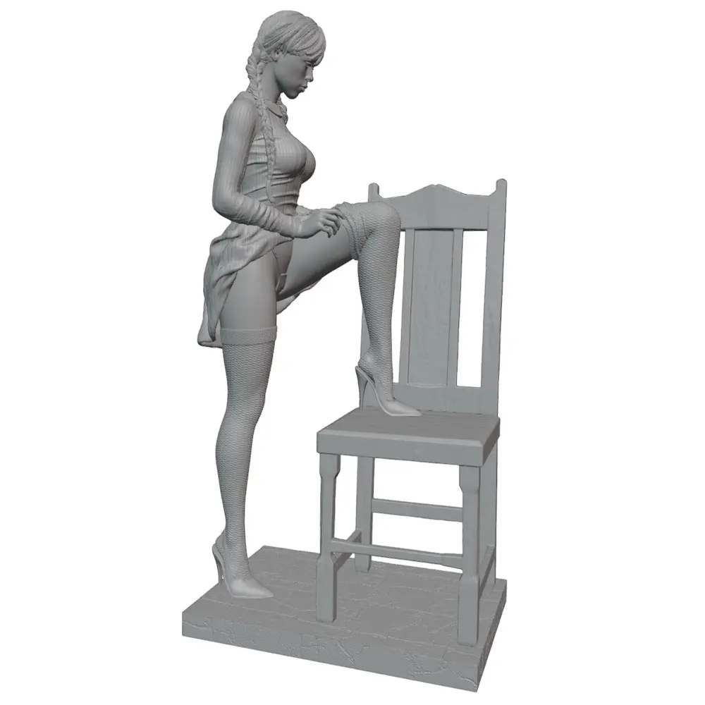 Figura de resina sin pintar - escena de personaje en silla