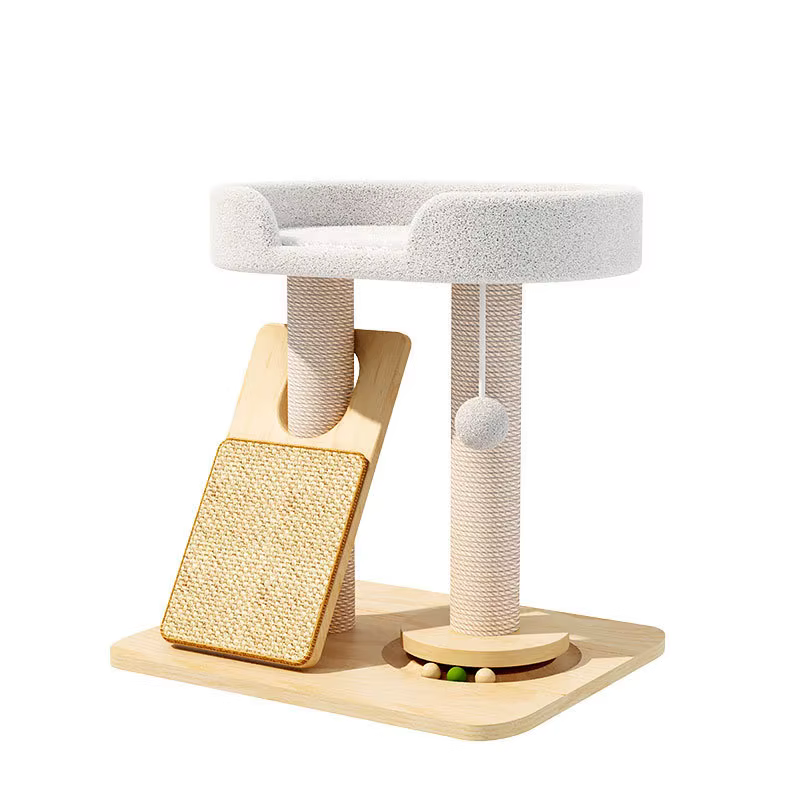 Árbol rascador de madera para gatos con cama y sisal