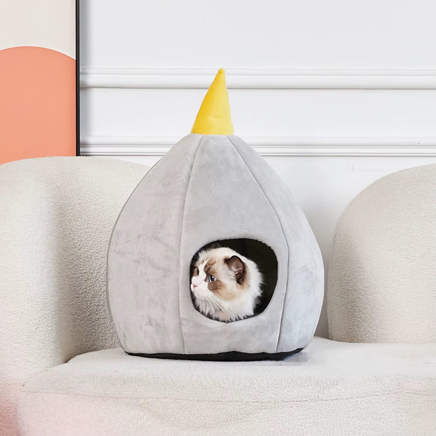 Casa cueva para gatos cálida de cúpula, sofá con fácil acceso - imagen 3