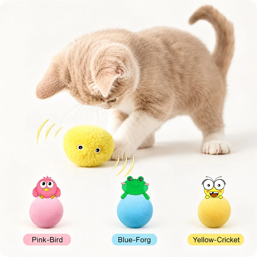 Juguete interactivo para gatos: pelota de felpa con catnip y sonido - imagen 4
