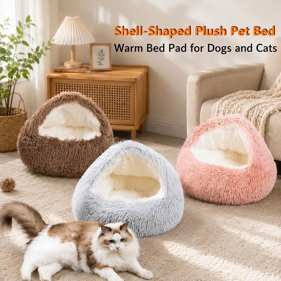 Cama nido concha para gatos y perros pequeños en felpa cálida - imagen 4
