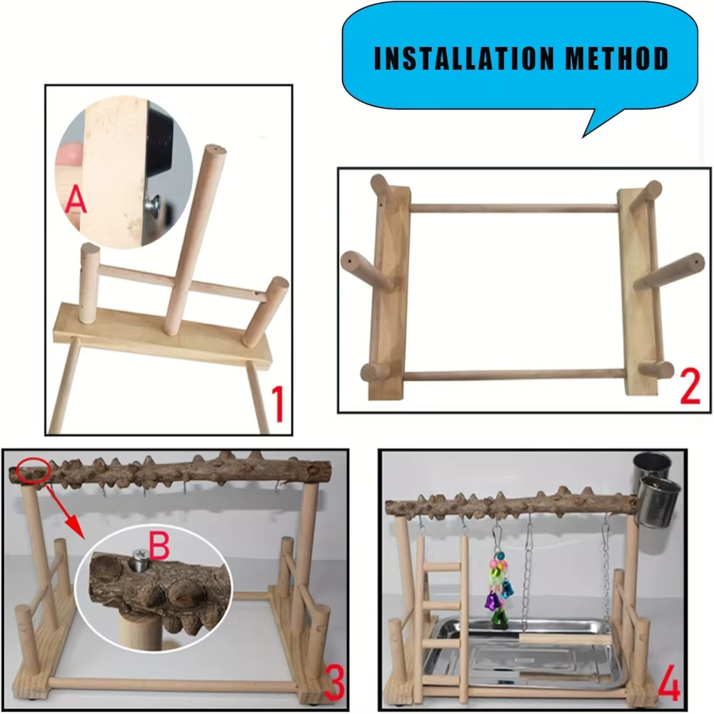Parque de juegos de madera para loros: gimnasio con columpios - imagen 3