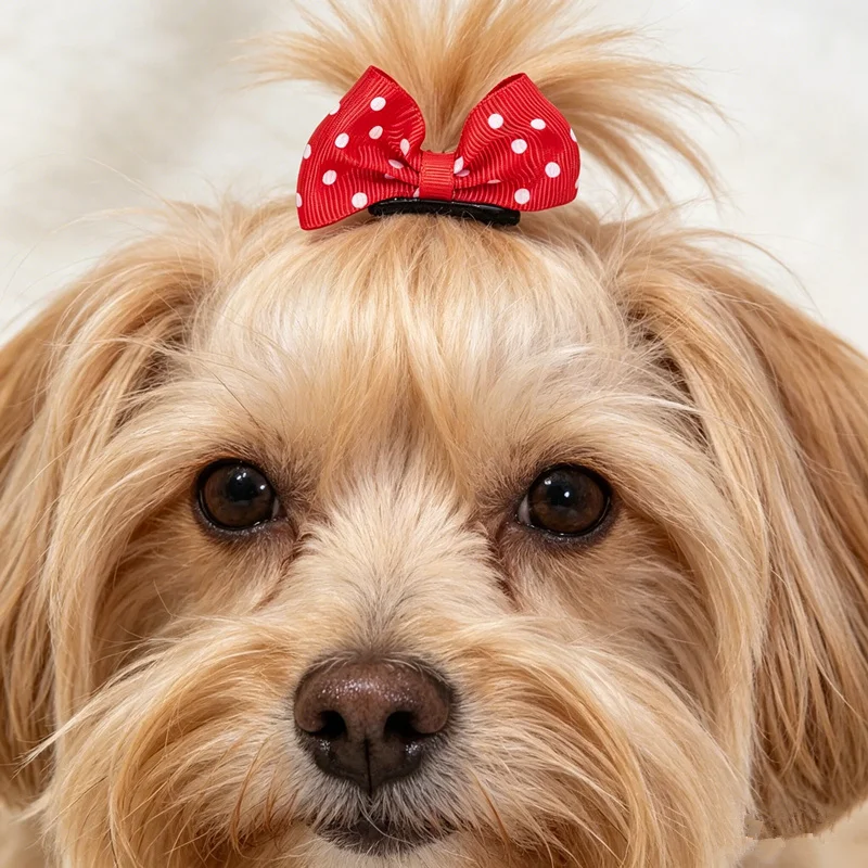 Pinzas para el pelo con lazo de lunares para perros y gatos - imagen 4