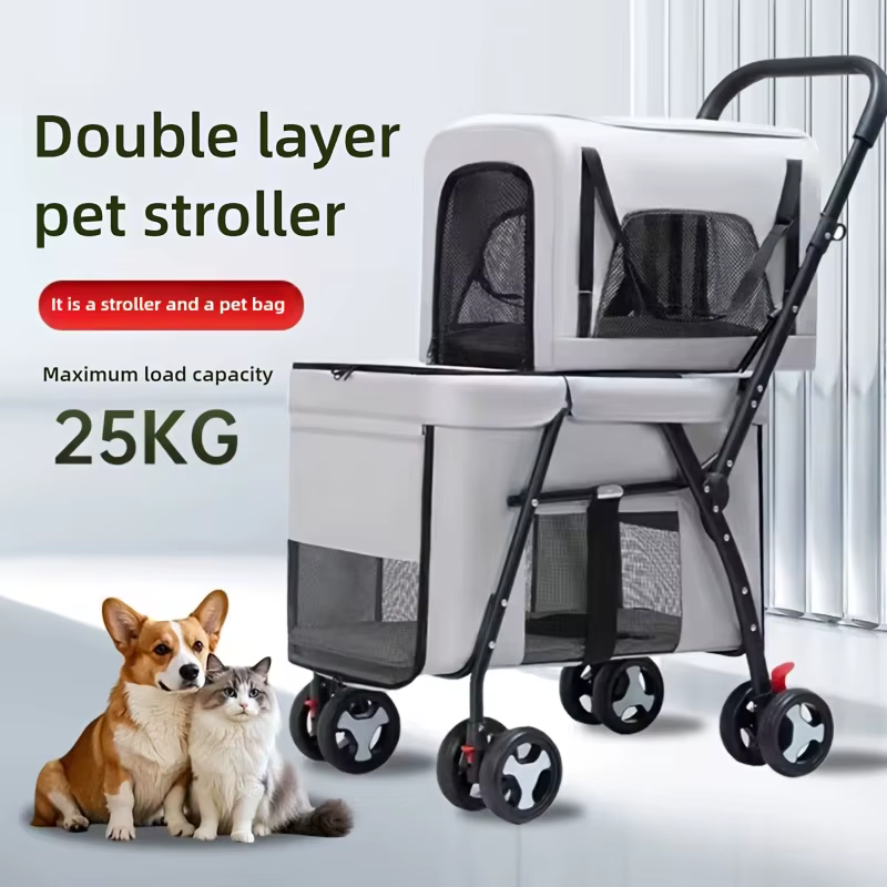 Carrito doble para perros pequeños y gatos – Plegable con transportador - imagen 4