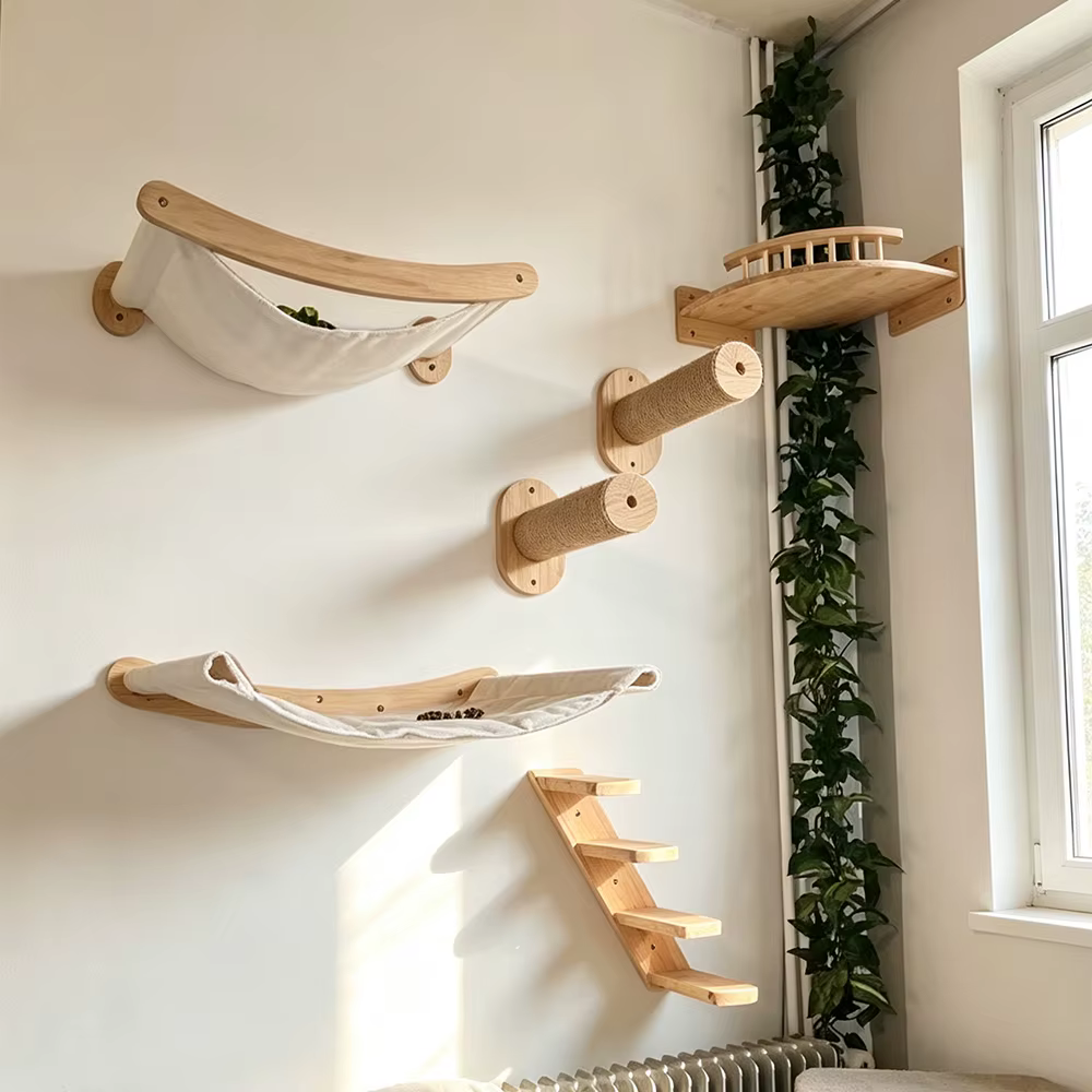Torre para Gatos de Pared con Escalera, Hamaca y Rascador de Sisal - imagen 4
