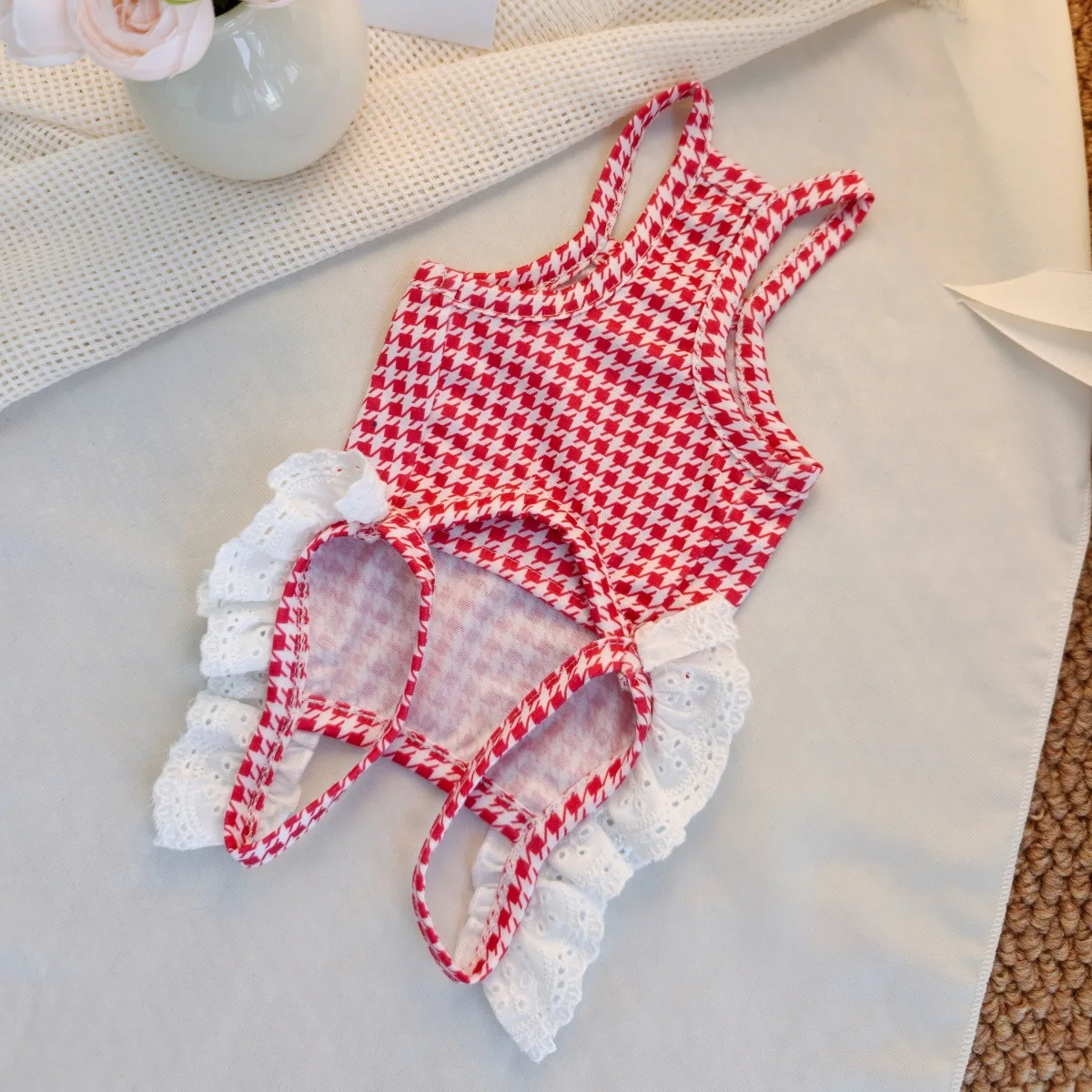 Pijama para perro a cuadros con chaleco suave para cachorros