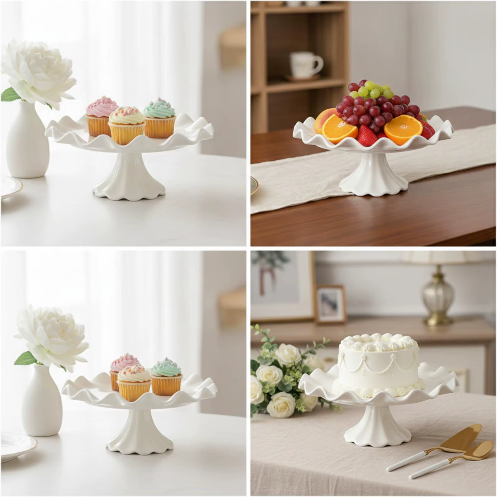 Soporte pastel blanco cerámico – Pedestal para tartas y postres - imagen 5