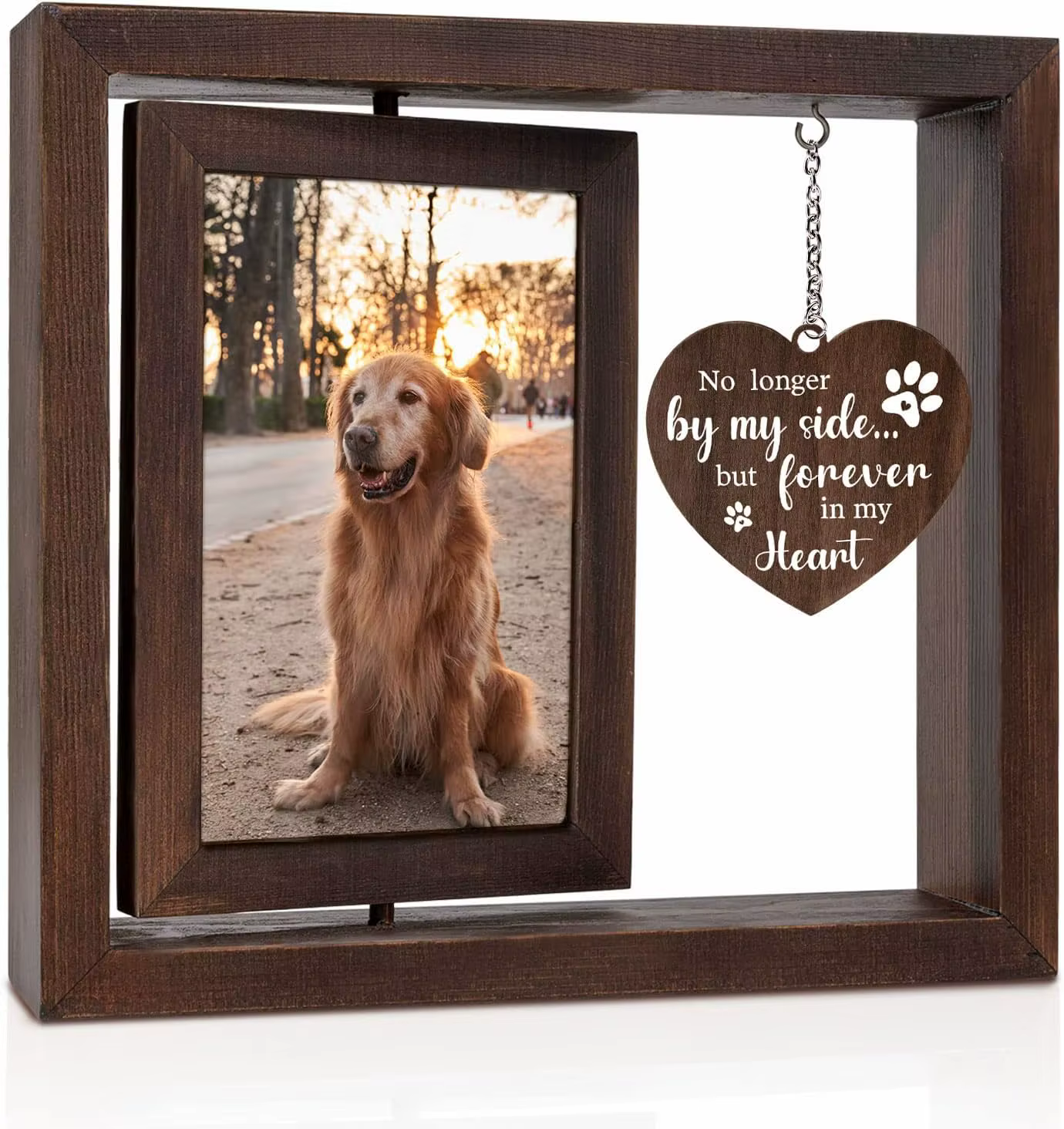 Marco conmemorativo mascotas 4x6 madera con corazón grabado - imagen 4