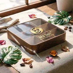 Caja de té con tapa de cristal y madera – Organizador de bolsitas