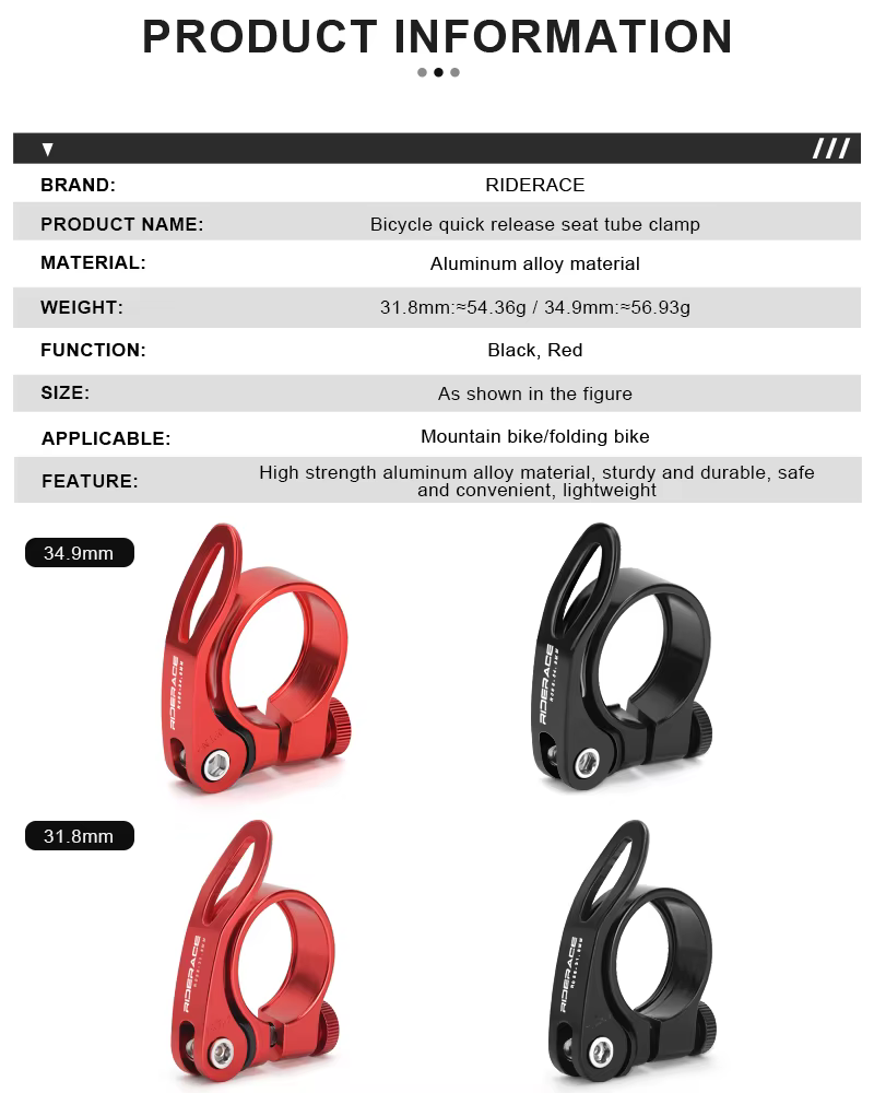 Abrazadera riderace vista superior con detalle de fabricación
