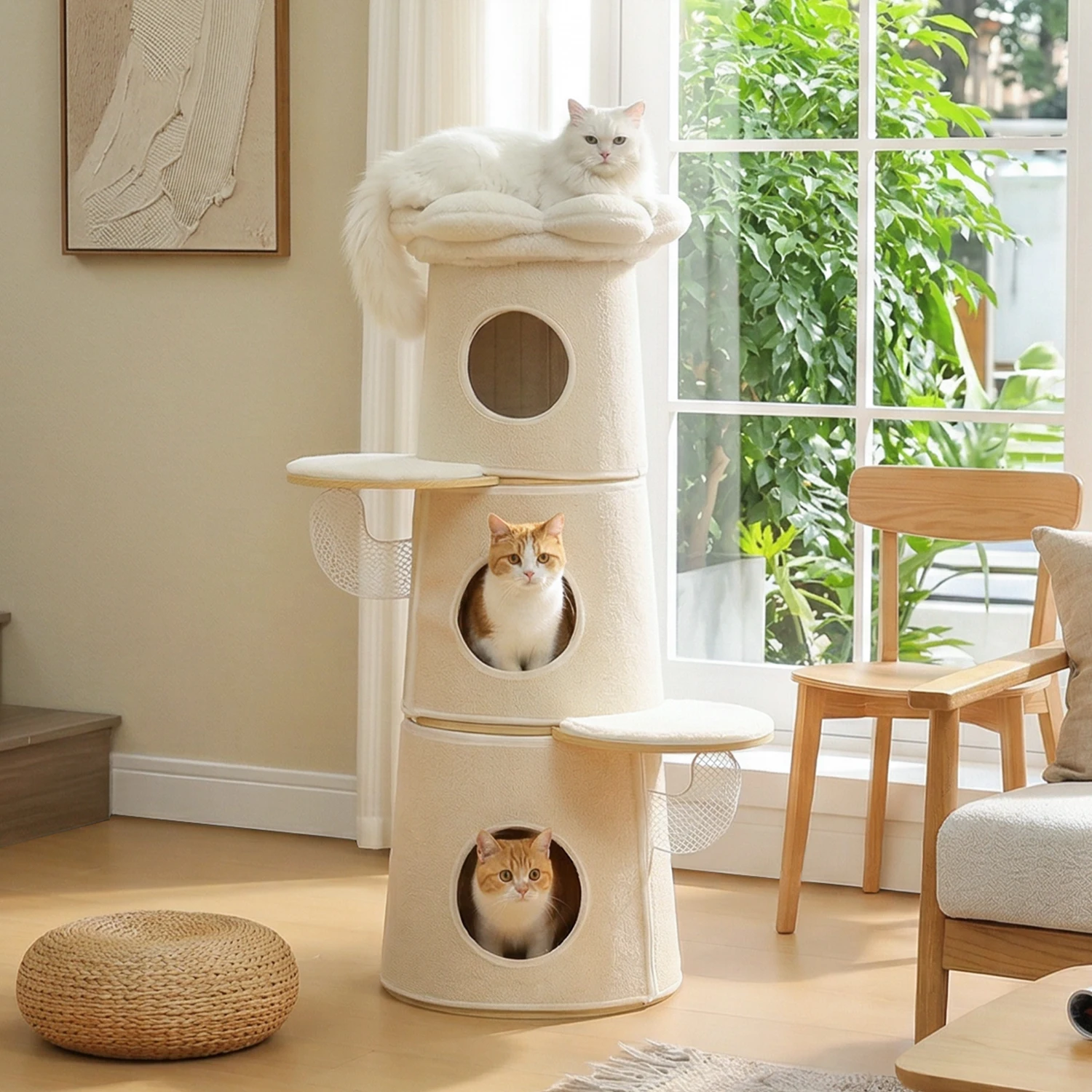 Árbol para gatos con 3 condominios, rascador y estructura metálica - imagen 4