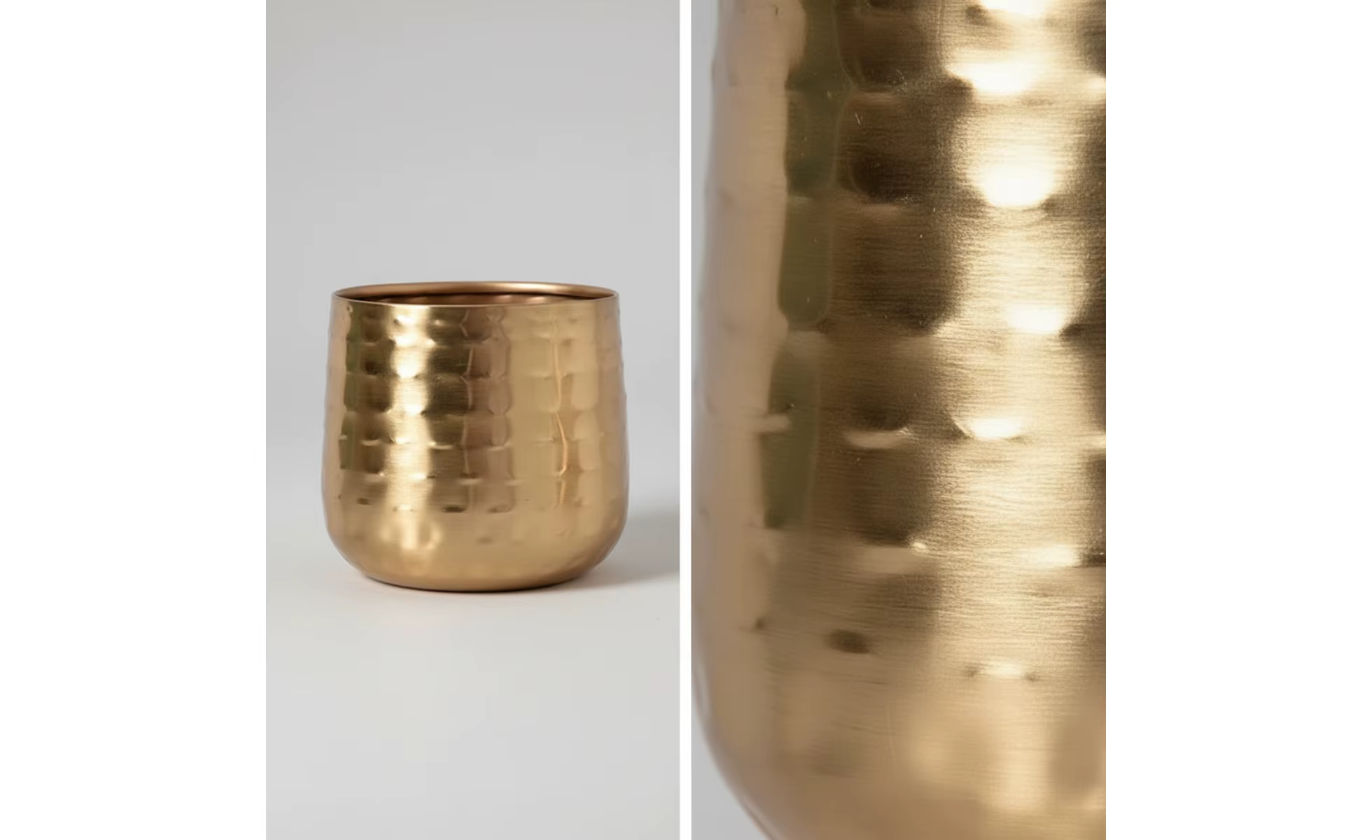 Detalle de las asas de anillo del macetero de hierro martillado