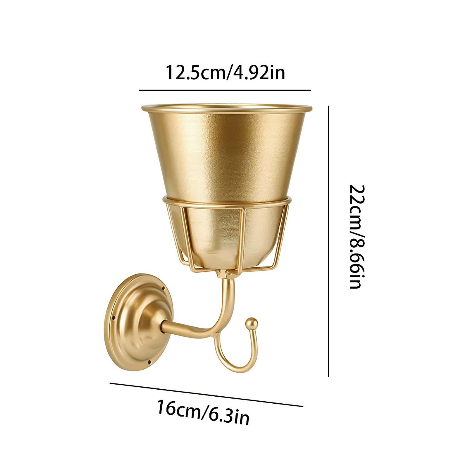 Macetero Colgante de Metal Dorado para Plantas – Soporte de Pared para Cocina - imagen 5
