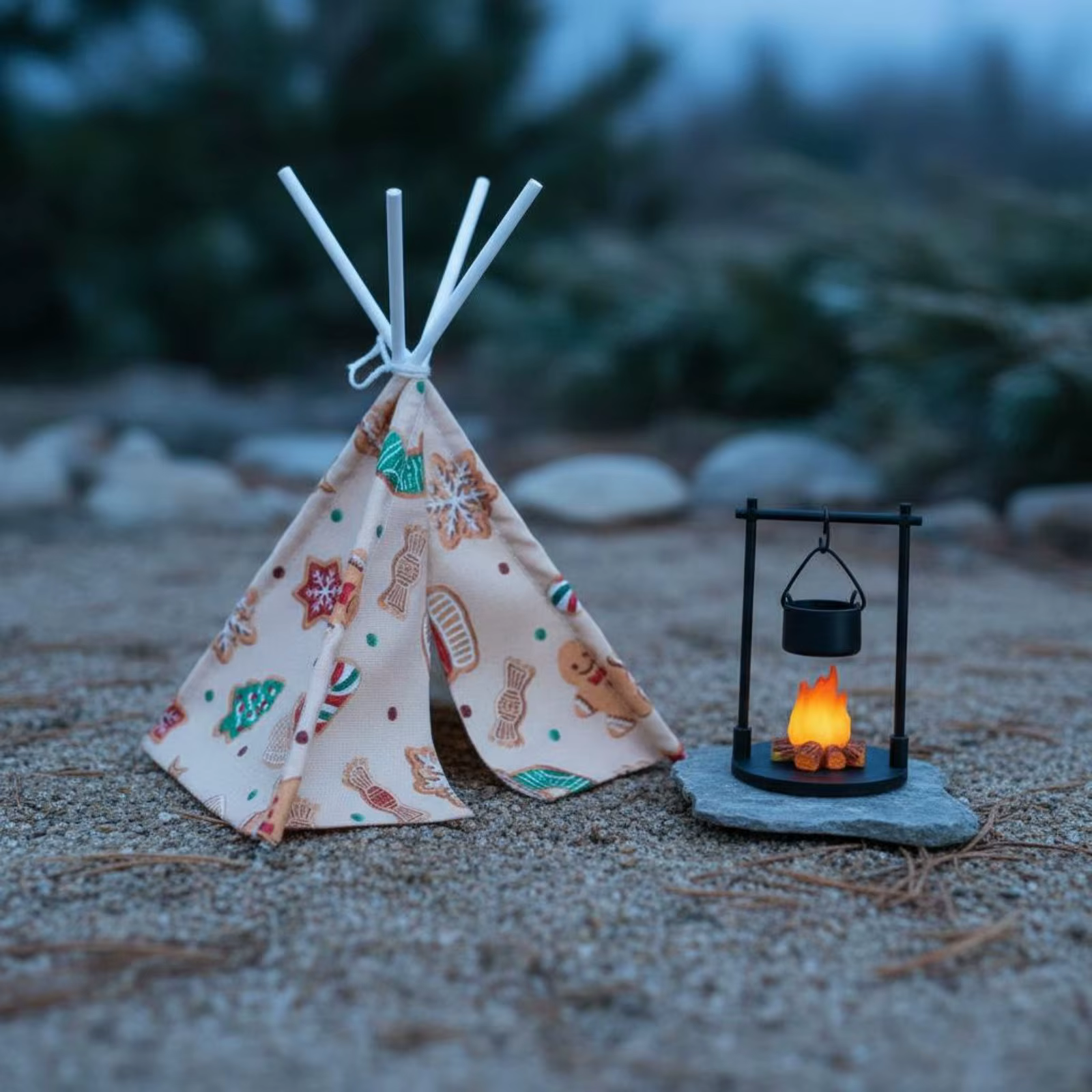 Tienda tipi para gatos y perros pequeños, decoración fuego falso - imagen 3