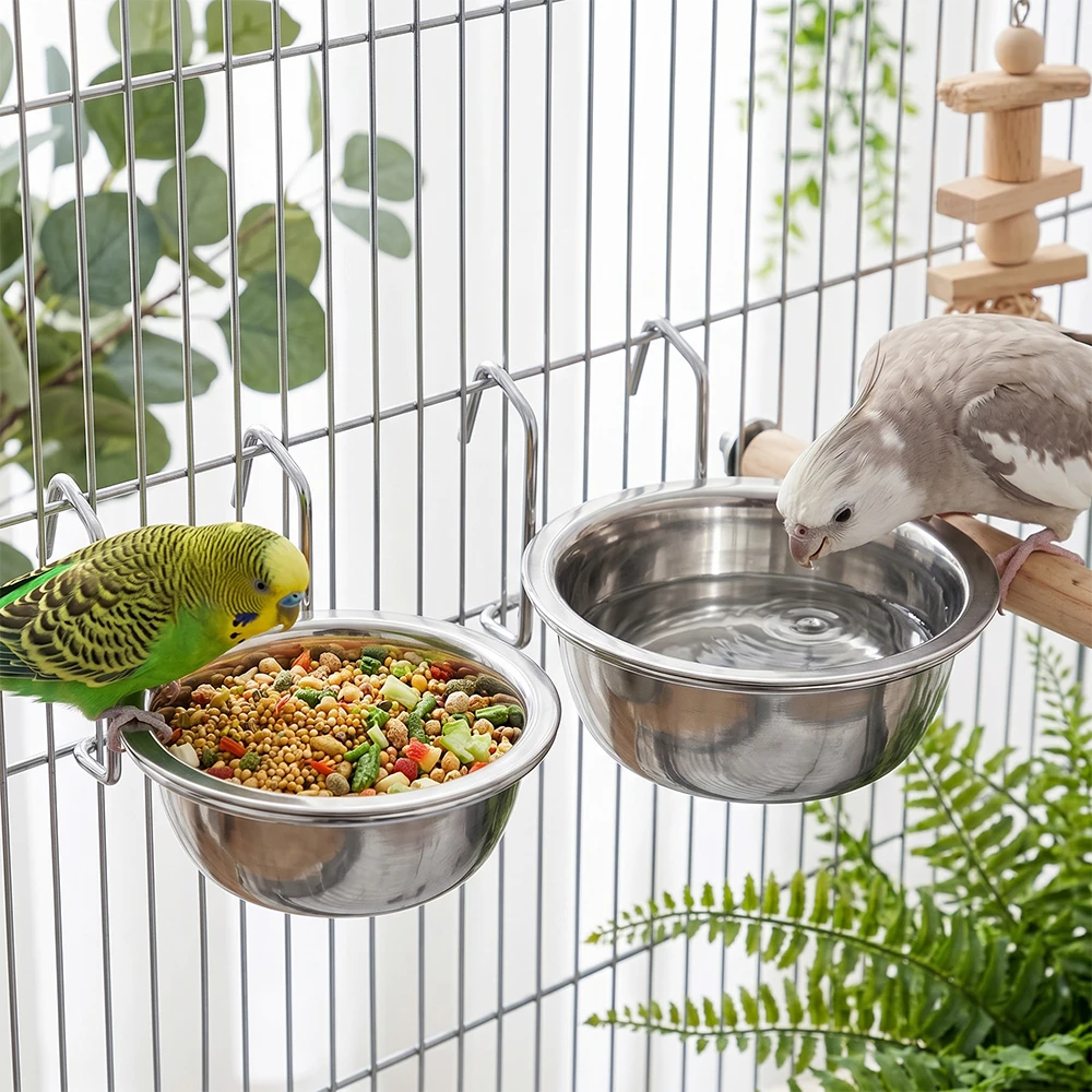 Comedero de acero inoxidable colgante para pájaros: tazón con cierre - imagen 2