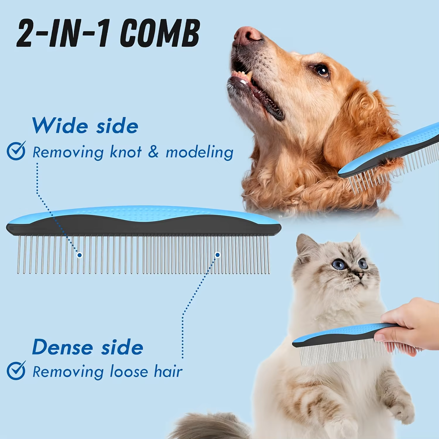 Set Aseo Mascotas: Cepillo Quitapelo y Peine Metálico para Gatos y Perros - imagen 4
