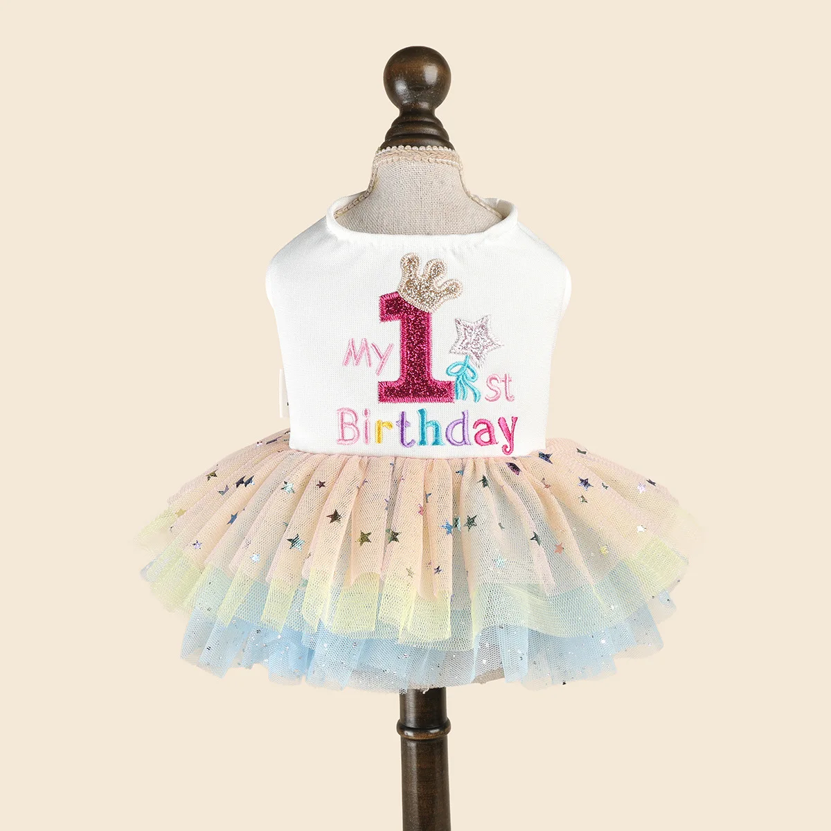 Vestido malla arcoíris con estrellas para gatos y perros – Ropa de fiesta y cumpleaños - imagen 4