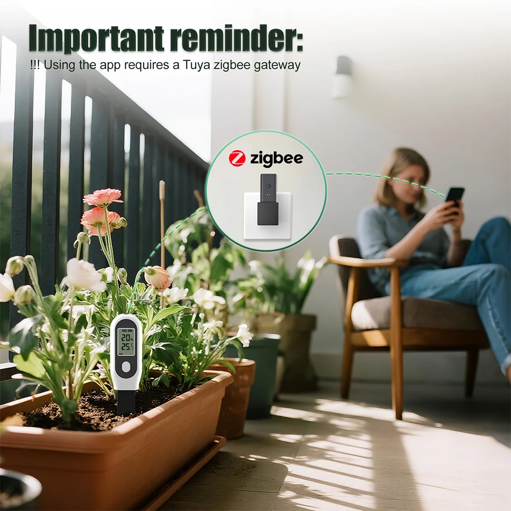 Sensor instalado en maceta con plantas