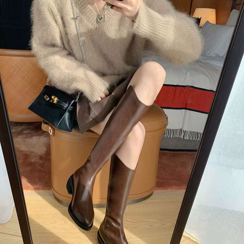 Botas de invierno de tacón medio hasta la rodilla con terciopelo - imagen 4