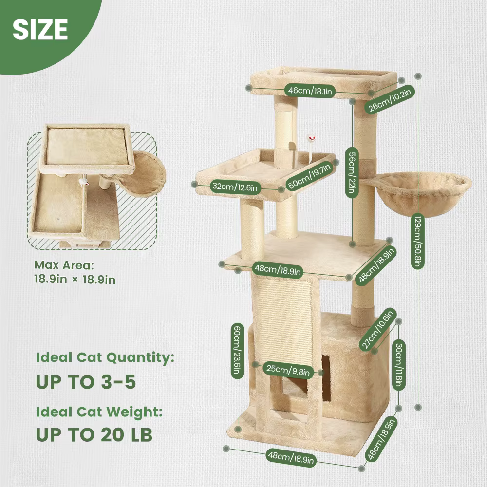 Árbol rascador alto para gatos – Poste, cama y casa de juegos - imagen 2