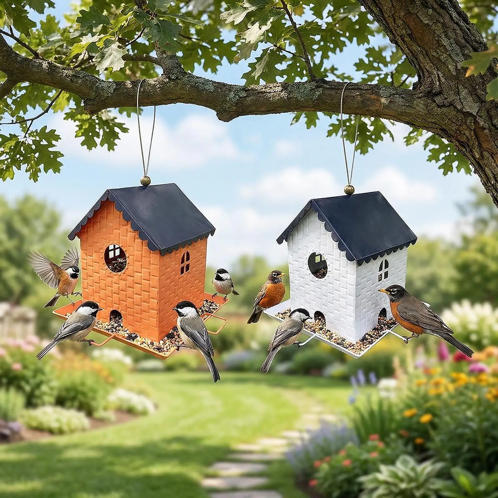 Comedero para pájaros en forma de casa, bandeja colgante exterior - imagen 5