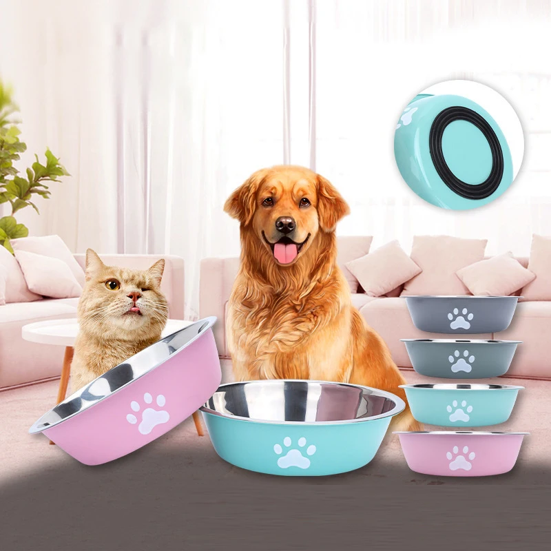 Cuenco de acero inoxidable con estampado de patas para perros