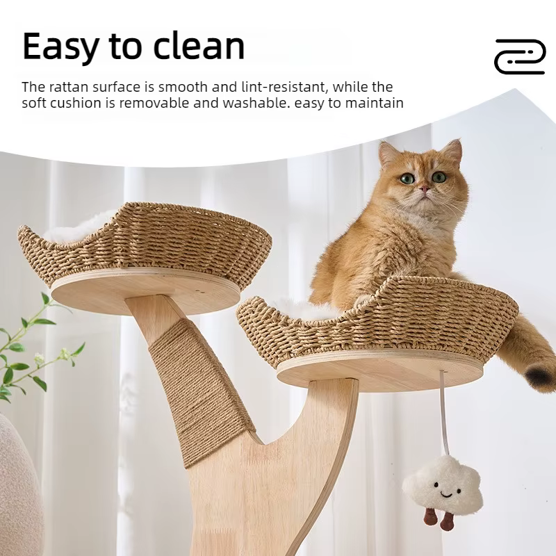Árbol rascador para gatos interior con sisal, cama de ratán y múltiples niveles - imagen 2