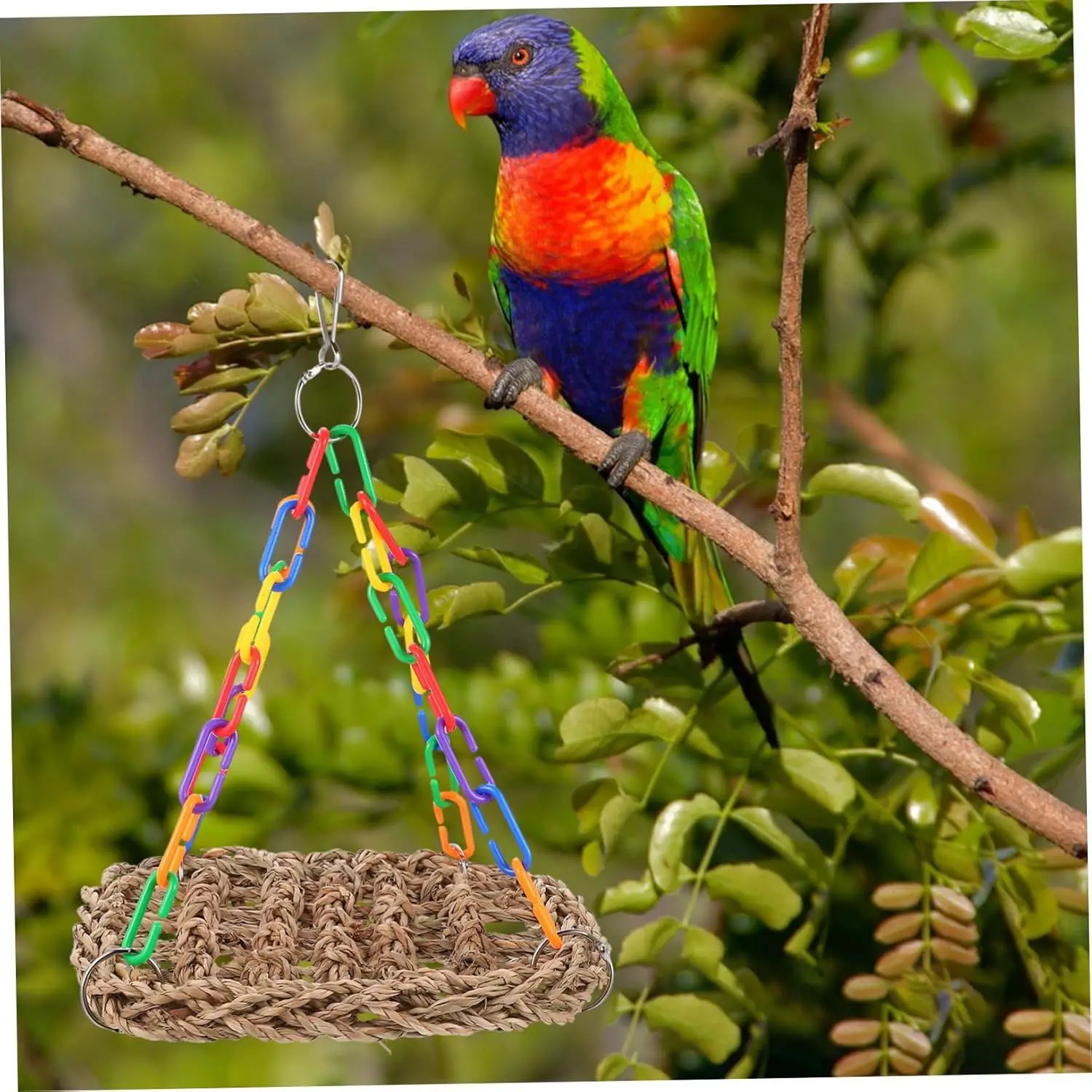Hamaca tejida para pájaros vista frontal