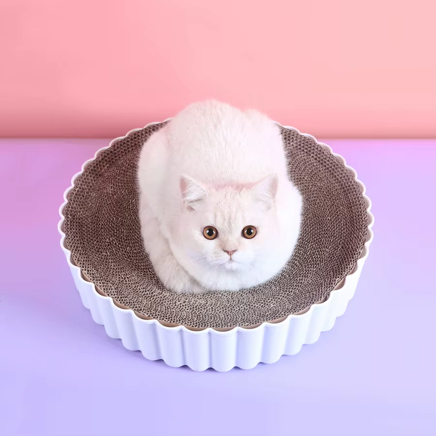 Cama redonda para gatos con rascador integrado
