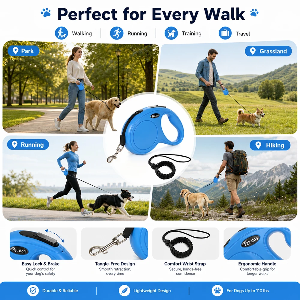 Correa retráctil anticaídas de nailon para perros, gatos y Yorkshire - imagen 4