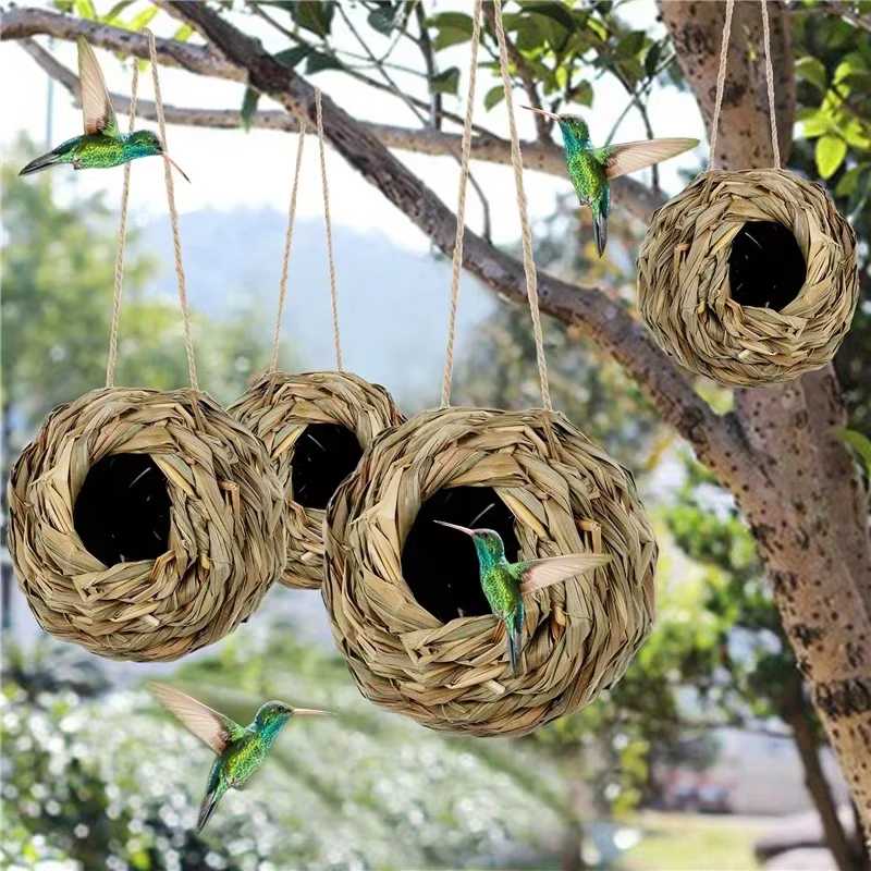 Nido de pájaros de hierba colgante decorativo para exteriores para aves - imagen 5