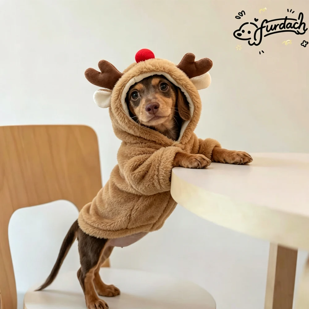 Sudadera con capucha navideña para perro salchicha, forro polar - imagen 4